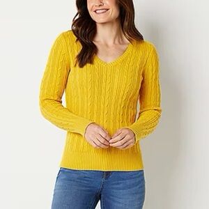 St. John's Bay Womens Crew Neck Long Sleeve Cable Knit Pullover Sweater